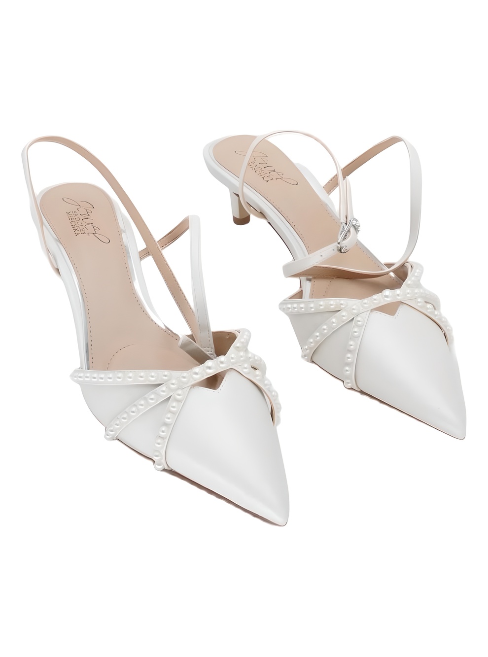 Jewel Badgley Mischka Ivory Pearl Embellished Pointed Toe Kitten Heel Size 8M